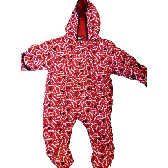Trukfit Red Logo Snowsuit Size  3-6 Months Looks New Hearts Black - Picture 1 of 5